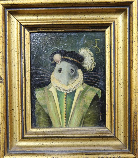 Oil miniature of a mouse Sir Frank Crumbly by R.Grier